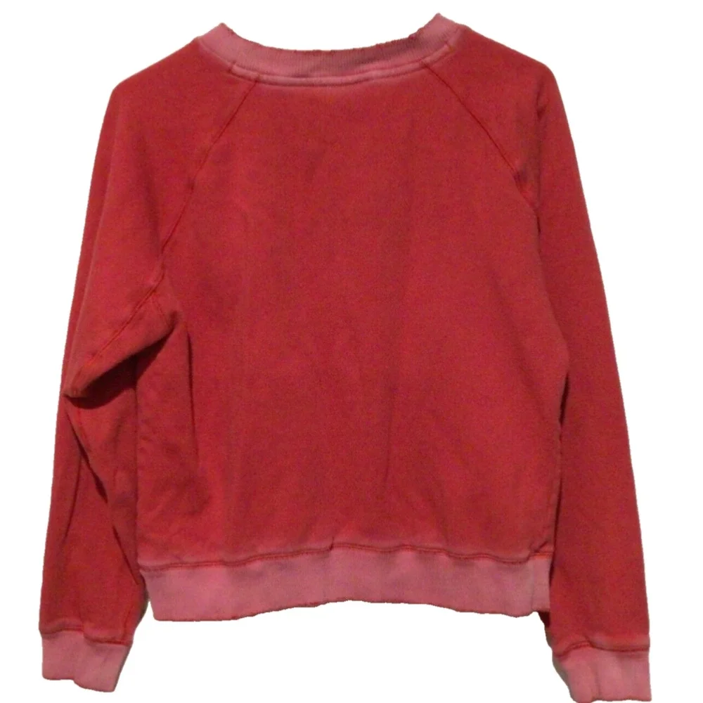 Victoria's Secret PINK ~ Sweatshirt Distressed Campus Crew Red Pink ~ Size XS